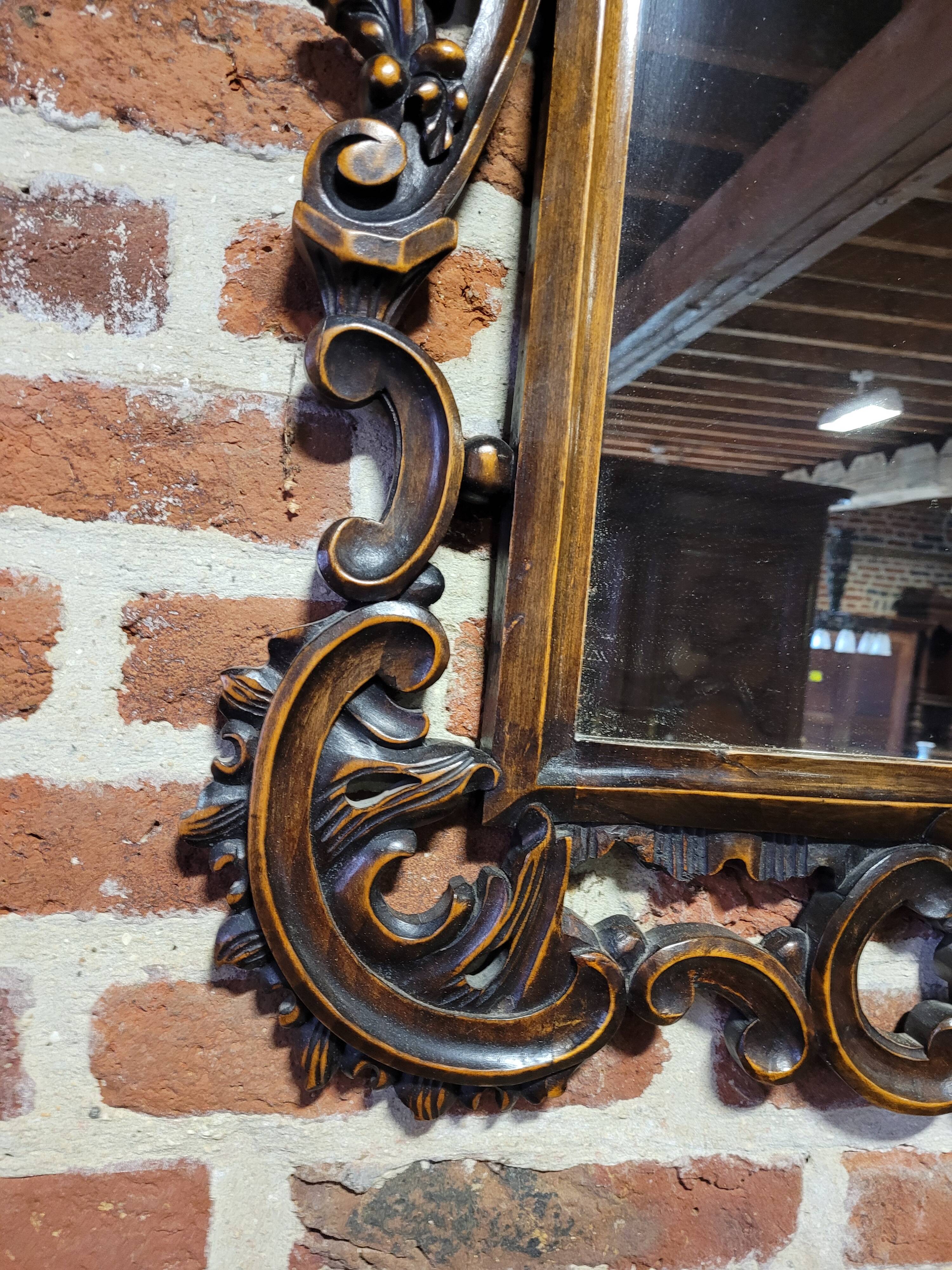 Carved wood mirror in cherry tree 100x75cm