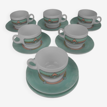 Lot 6 Arcopal coffee cups art deco style vintage French coffee cups