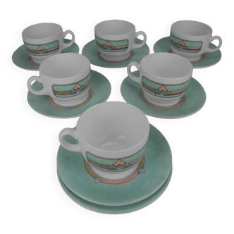 Lot 6 Arcopal coffee cups art deco style vintage French coffee cups