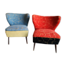 Pair of vintage  armchair, retro look 70s, red and blue