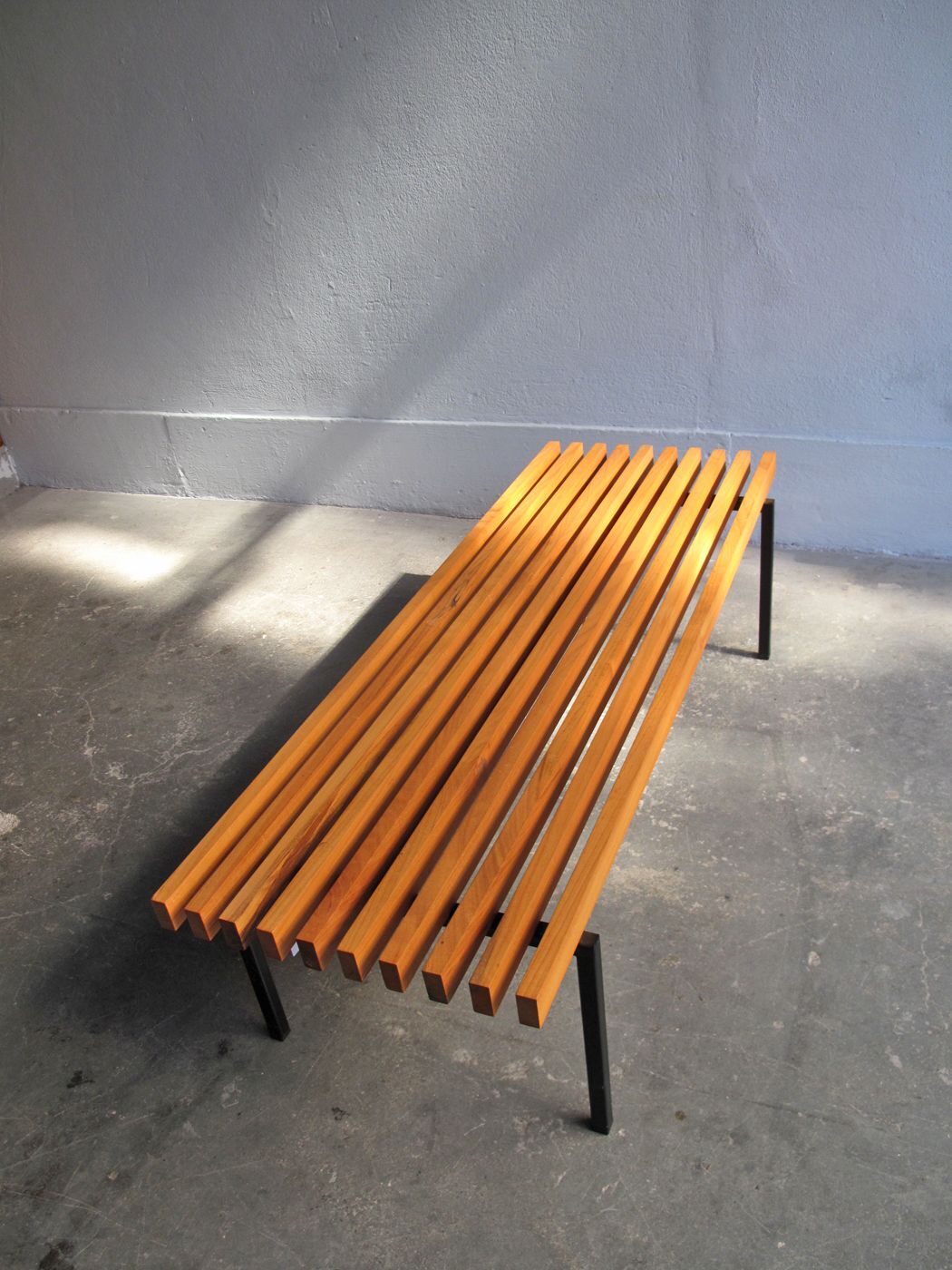 Vintage bench in cherry and metal 1980