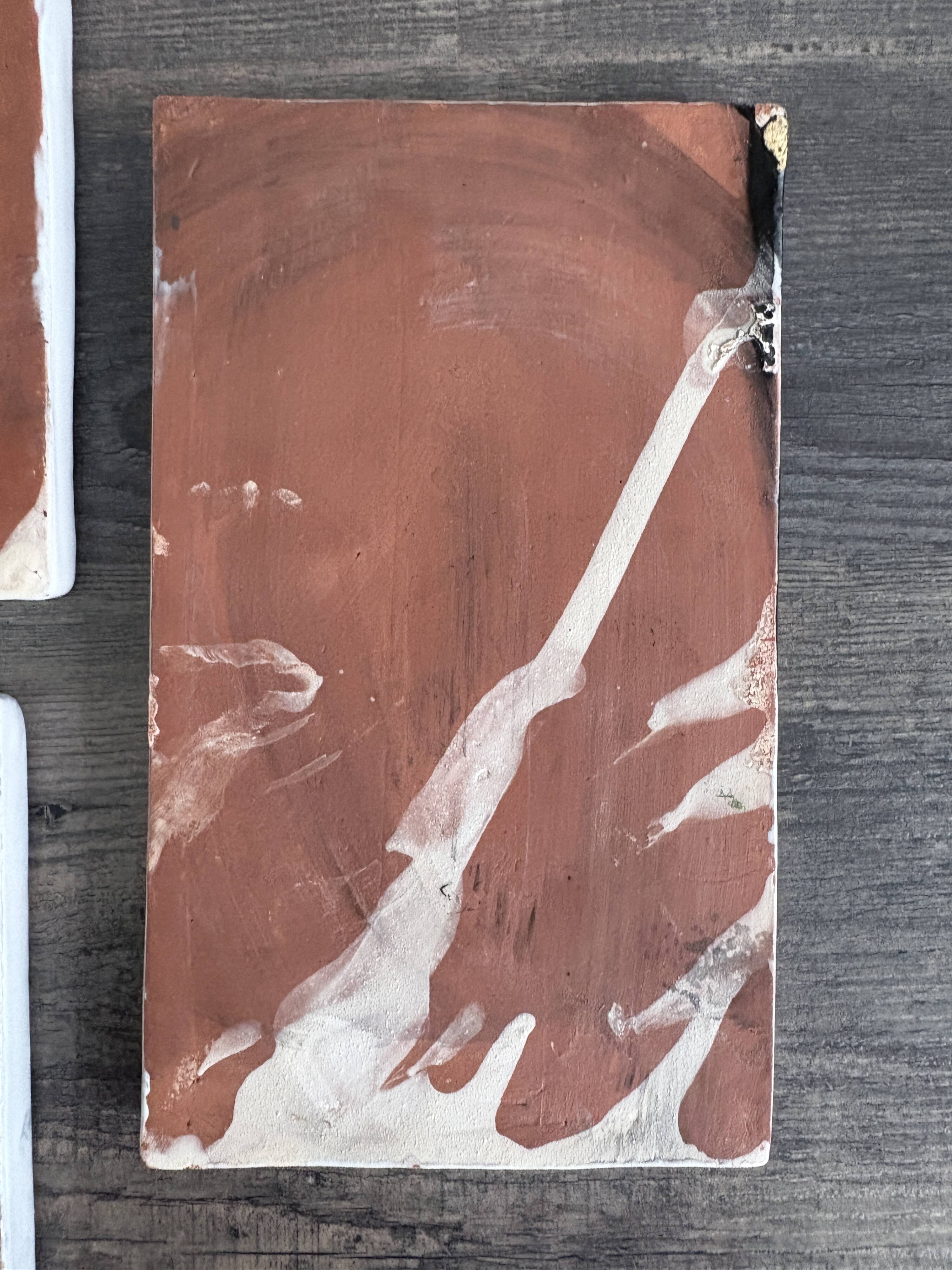 Lot of 4 rectangular glazed terracotta plates.