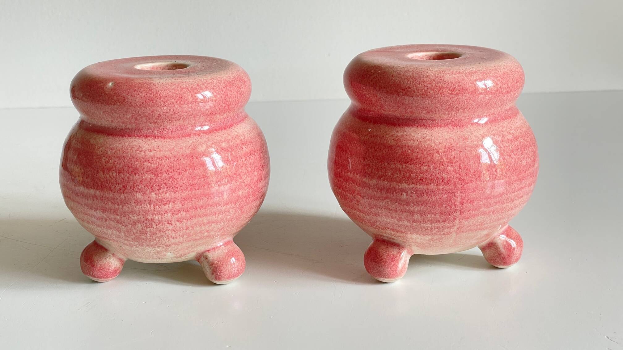 Paire bougeoirs ceramique rose