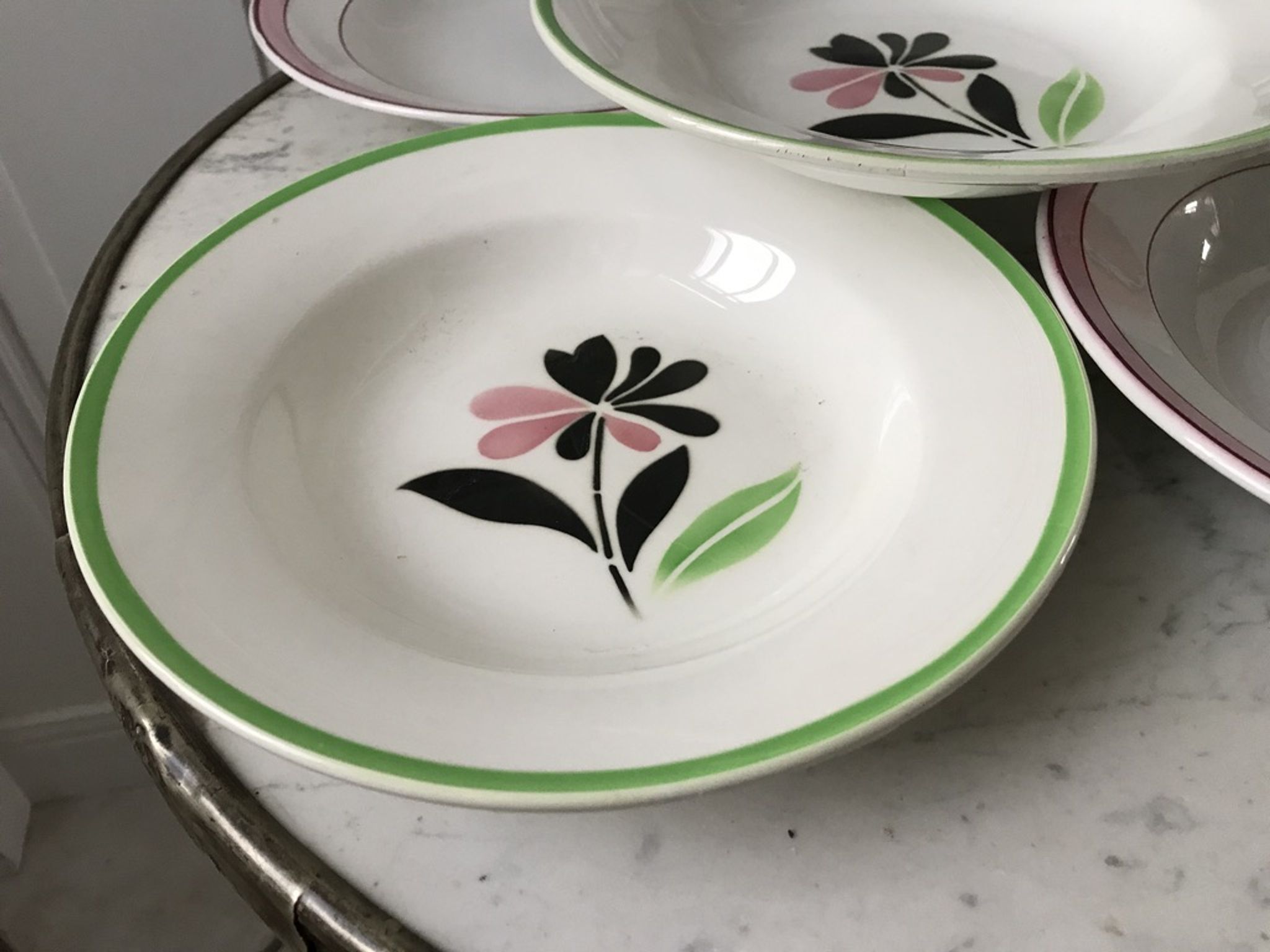 Lot of 5 hollow plates digoin sarreguemines model "rustic" and "casino" 50s