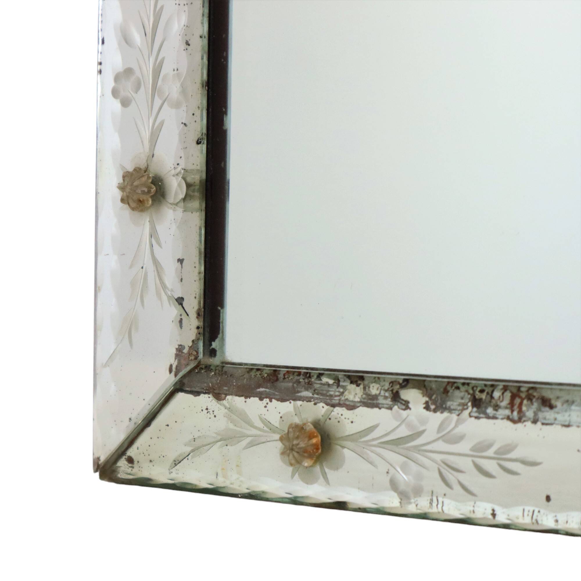 Antique Venetian Mirror Table Mirror Italian Etched ca 1900