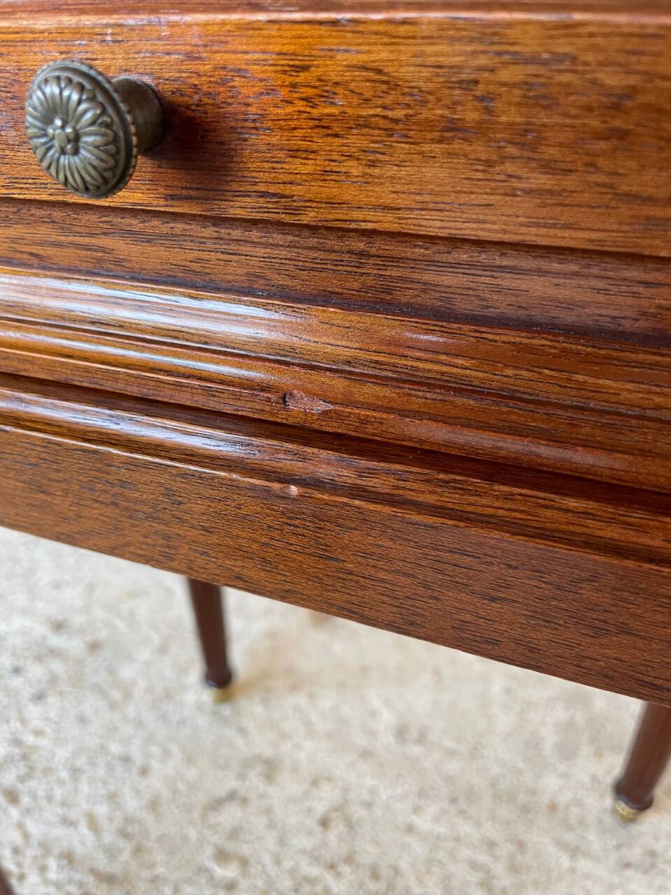 Louis XVI style bedside table, Carrara marble and mahogany