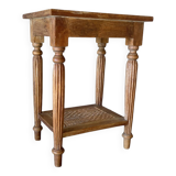 Vintage wooden and wicker side table