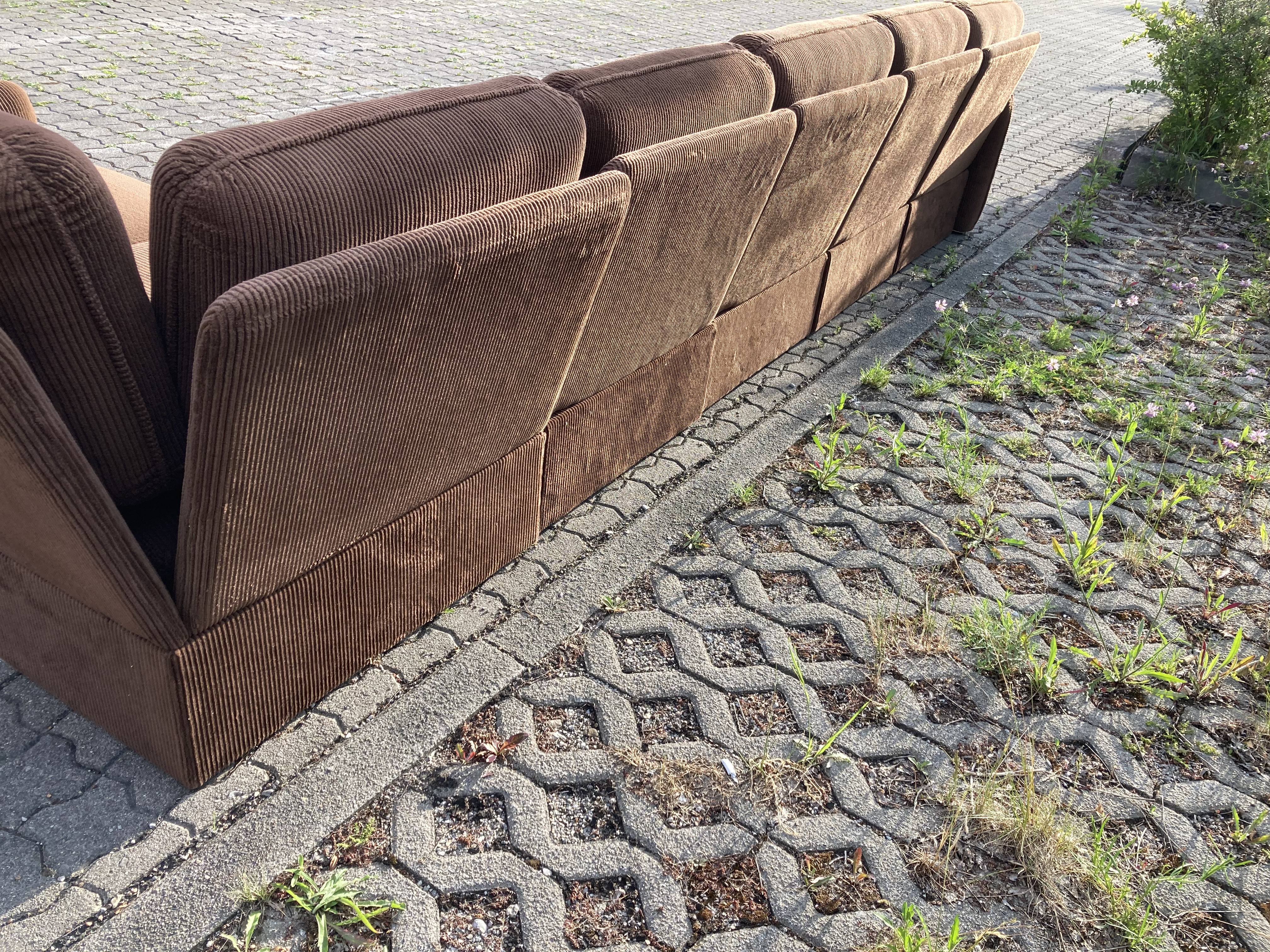 Vintage Modular Sofa in Brown Velvet Corduroy, 1970s
