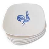 Set of 6 Longchamp dessert plates hand painted blue rooster