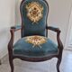 Napoleon III medallion armchair — blue velvet and cross-stitch tapestry