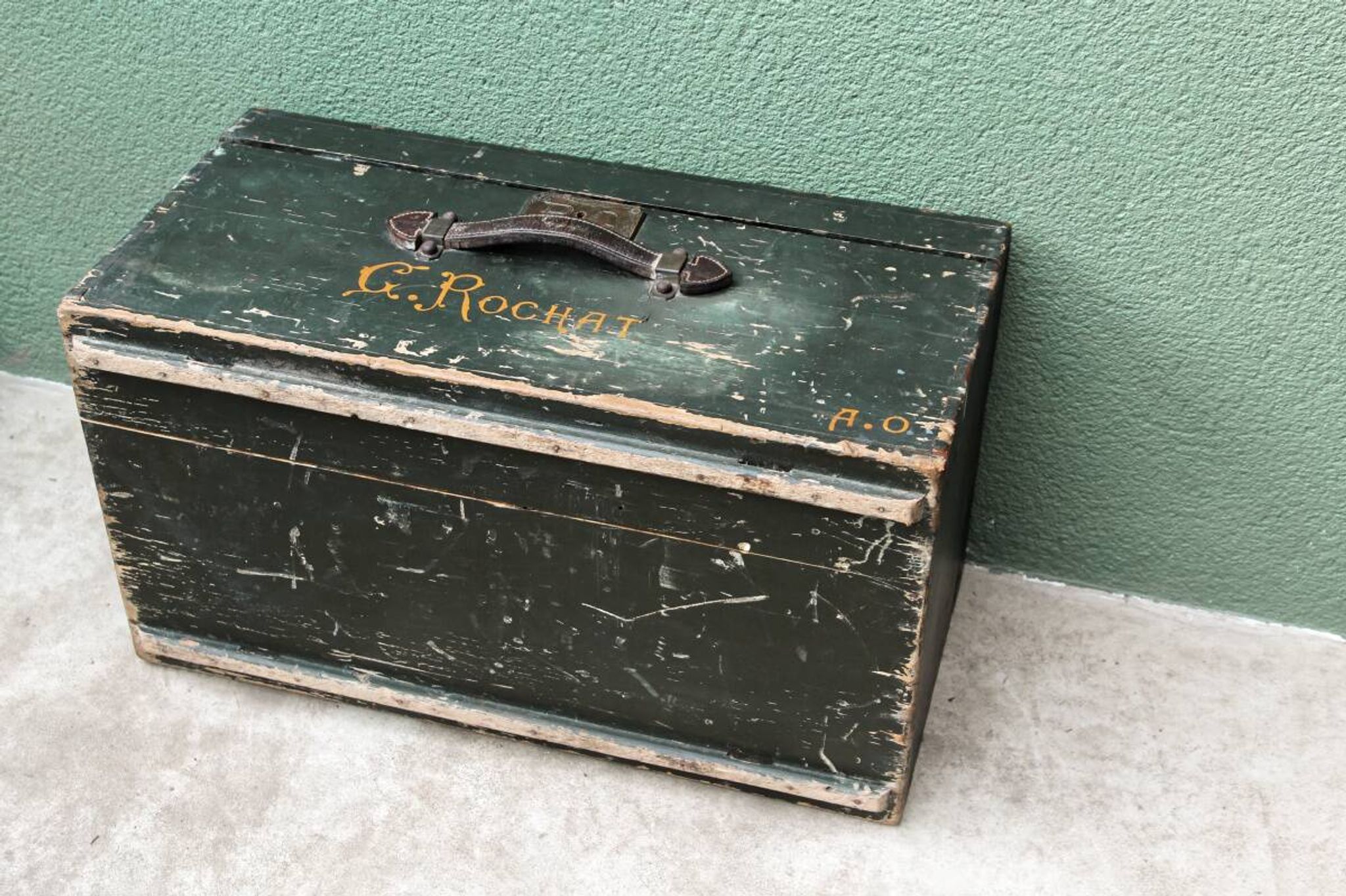 Old wooden travel trunk
