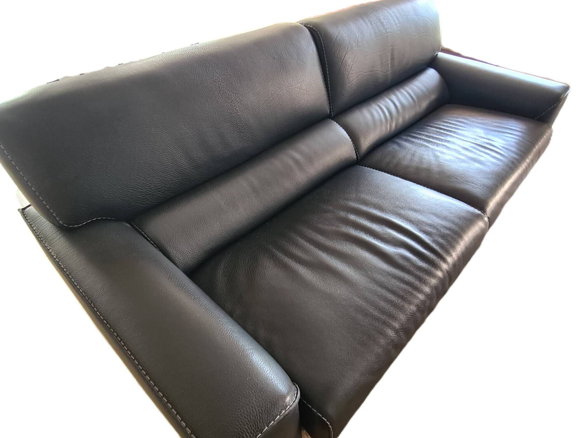Large 3-seater anthracite leather sofa Roche Bobois