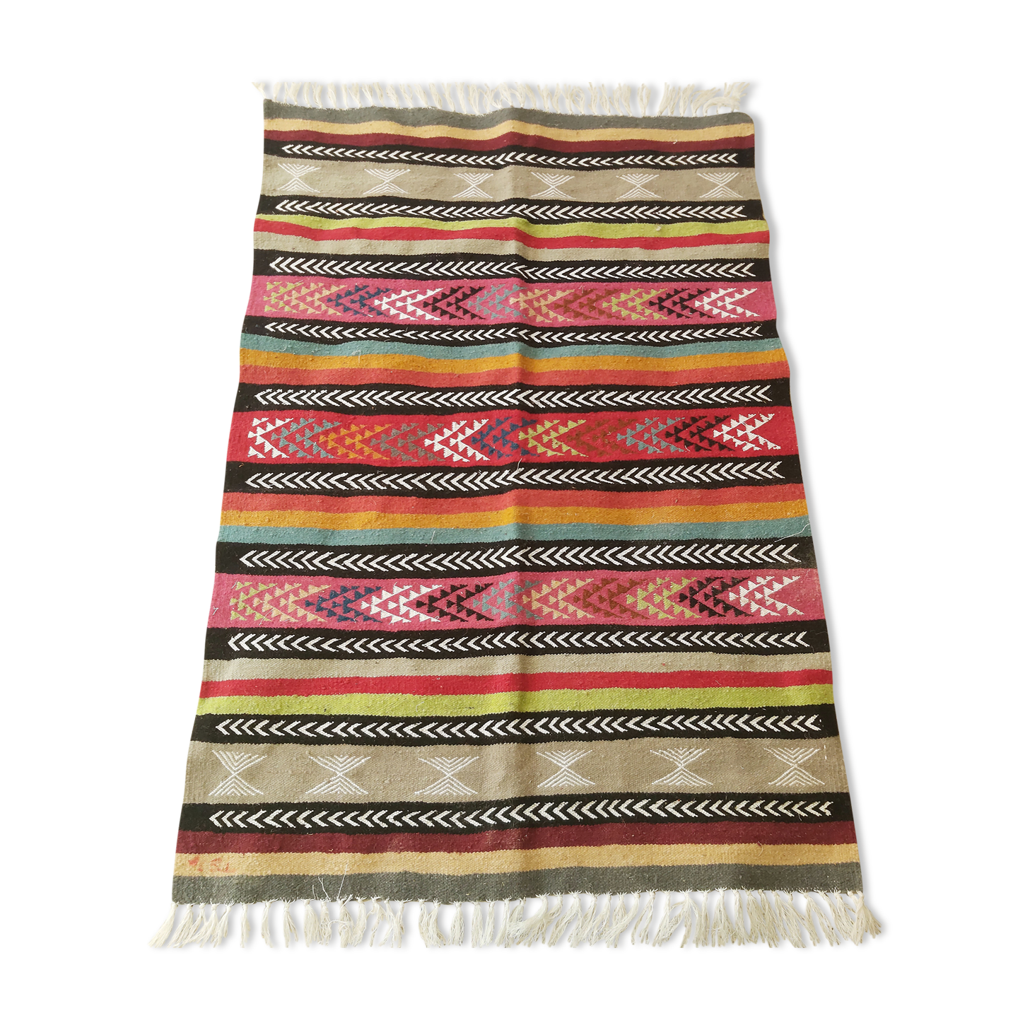 Multicolored Berber kilim carpet handmade in pure wool 100 x 150cm