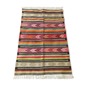 Tapis kilim berbère multicolore fait main en pure laine 100x150cm