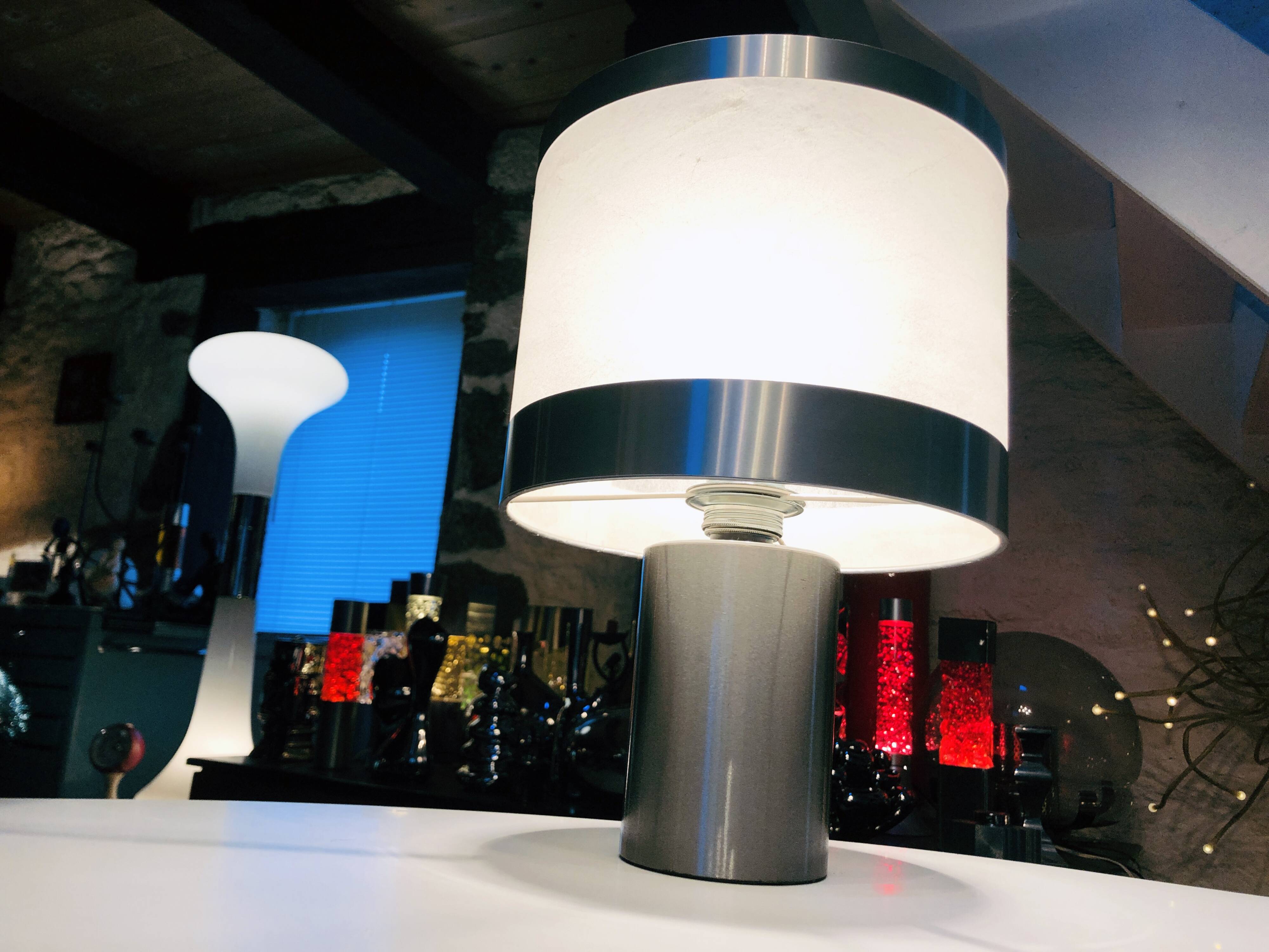 Vintage table lamp • gioffredo reggiani • cylinder • brushed steel • 1970