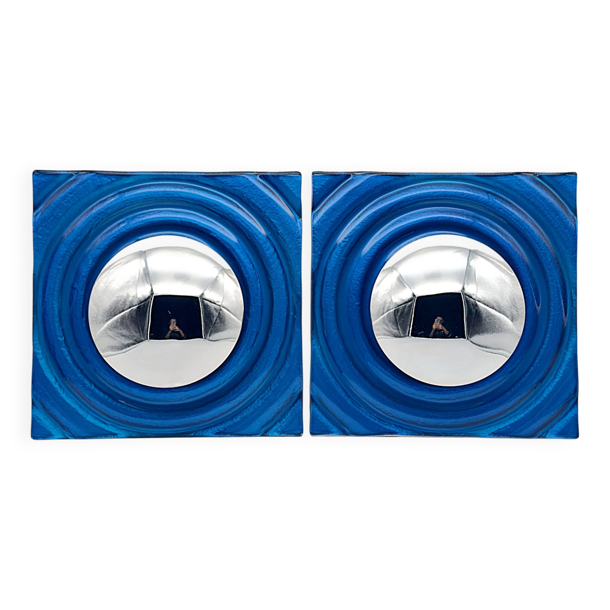 Set of 2 vintage 1990s blue Paul Neuhaus chrome wall sconces