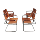 Set of 4 S34 style dining chairs in vintage cognac saddle leather by Mart Stam - Marcel Breuer