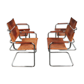 Set of 4 S34 style dining chairs in vintage cognac saddle leather by Mart Stam - Marcel Breuer