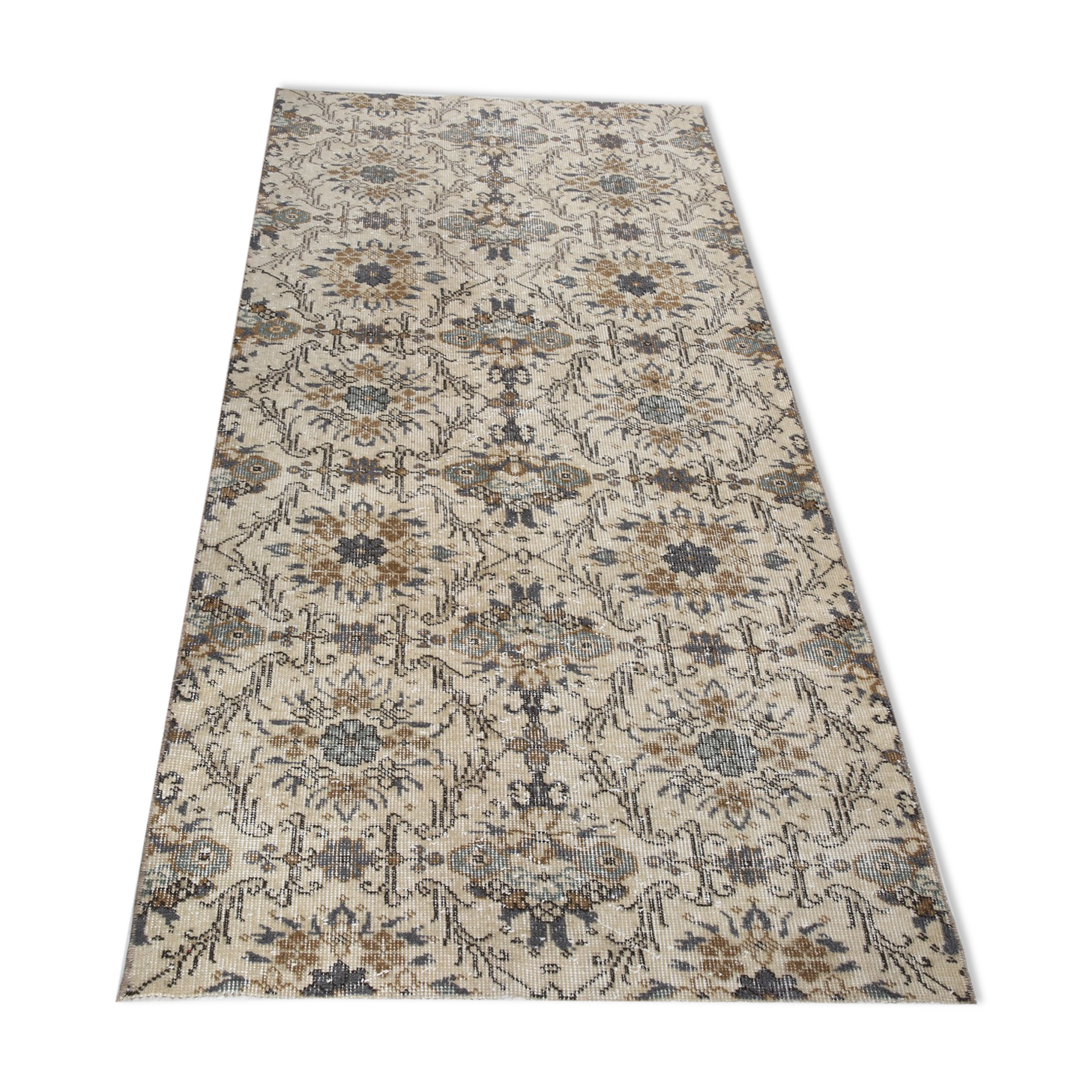 Dark gray & beige vintage rug, 206x102 cm