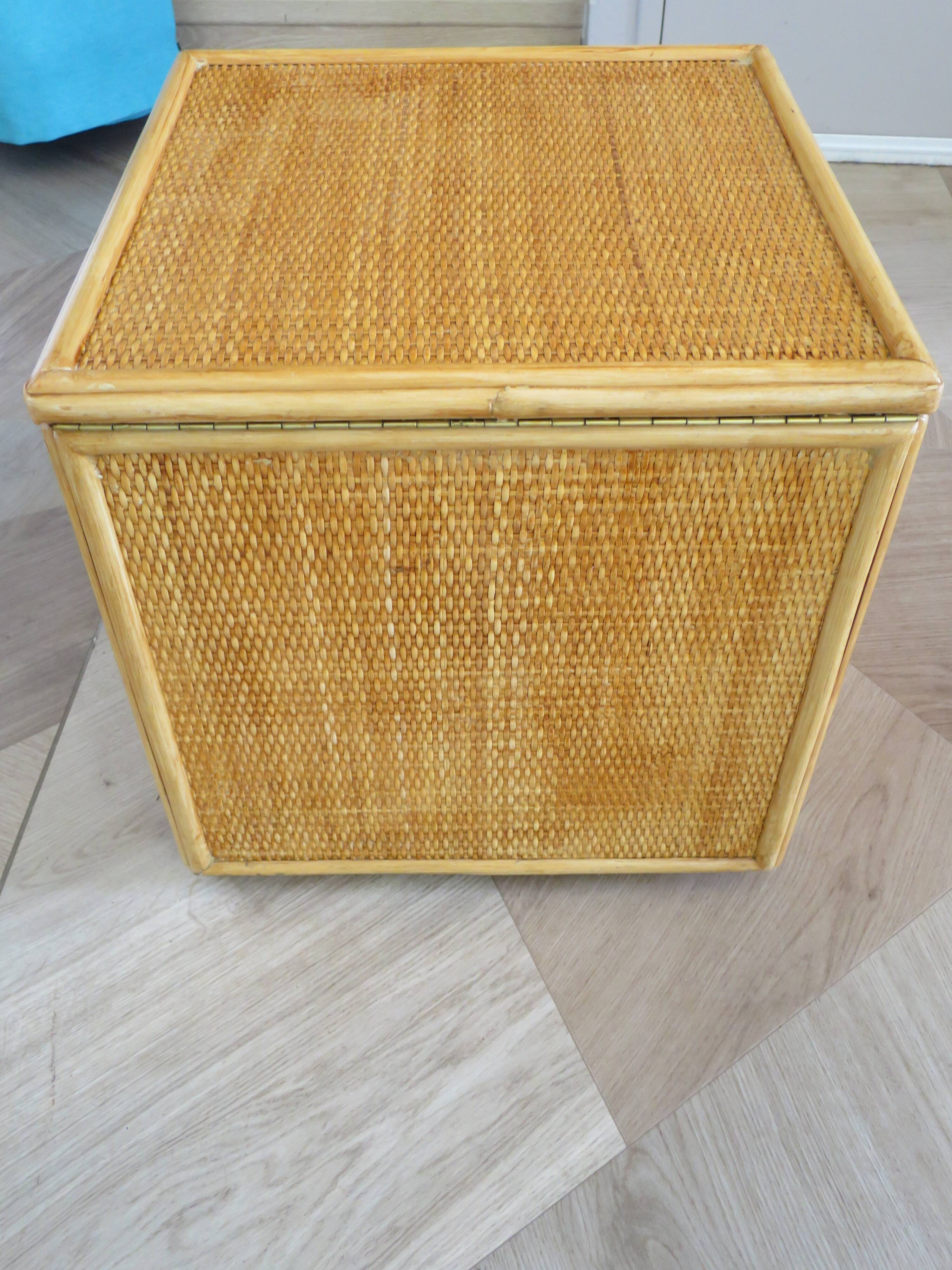 Woven rattan chest, wood and bamboo, 1980s