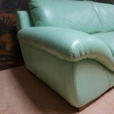 Vintage mint green leather sofa, 3-seater, 1970s