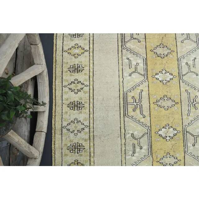 1970s Vintage Turkish Oushak Handmade Wool Cotton Beige Area Rug 161x230