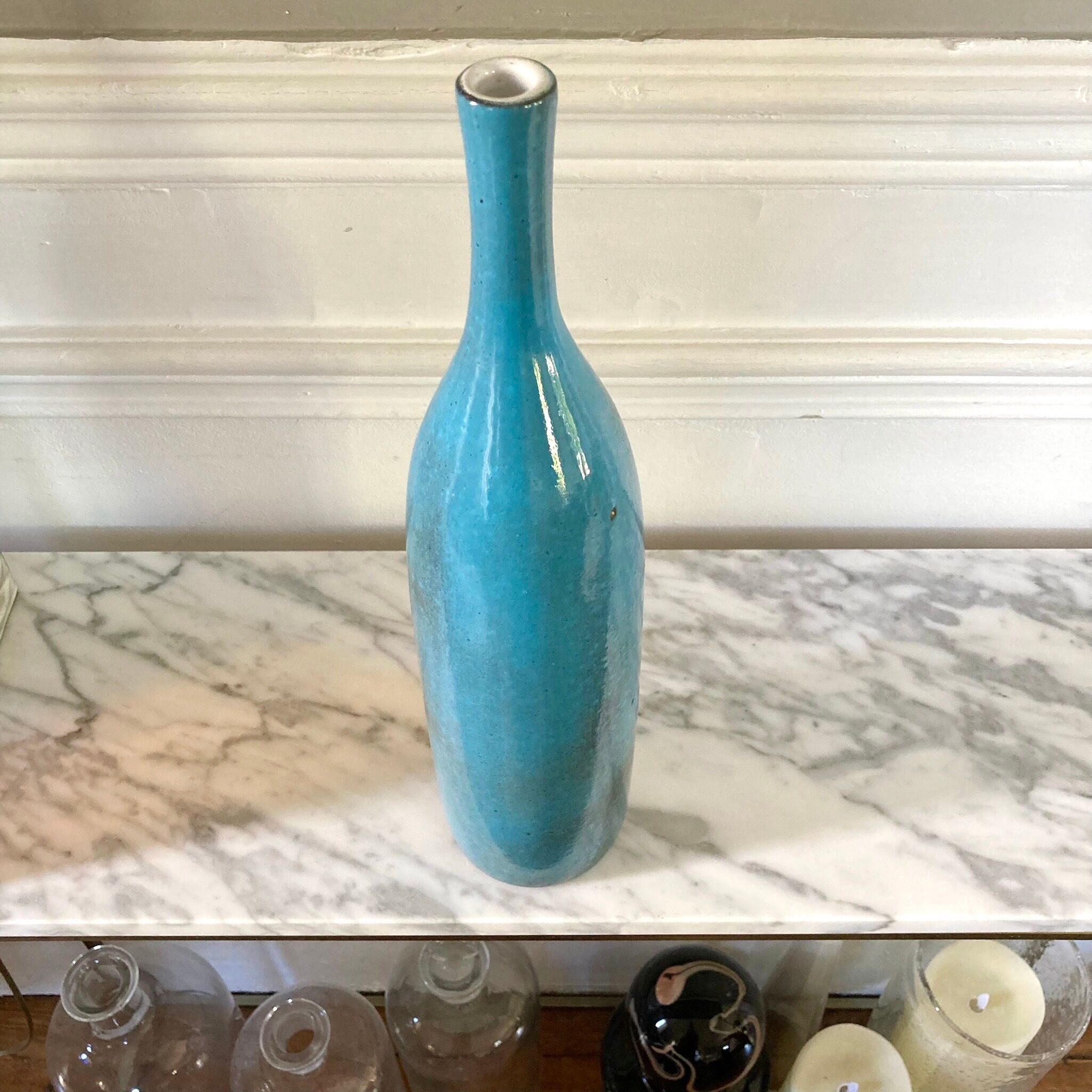 Signed stoneware soliflore bottle vase