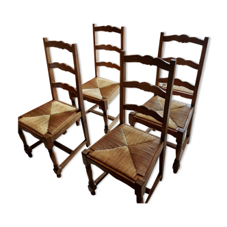 Set of 6 straw chairs, oak legs