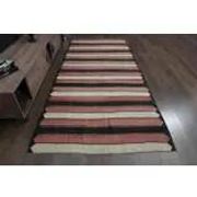 Striped Turkish Vintage Orange Beige Brown Kilim Wool Runner Rugs 142x315