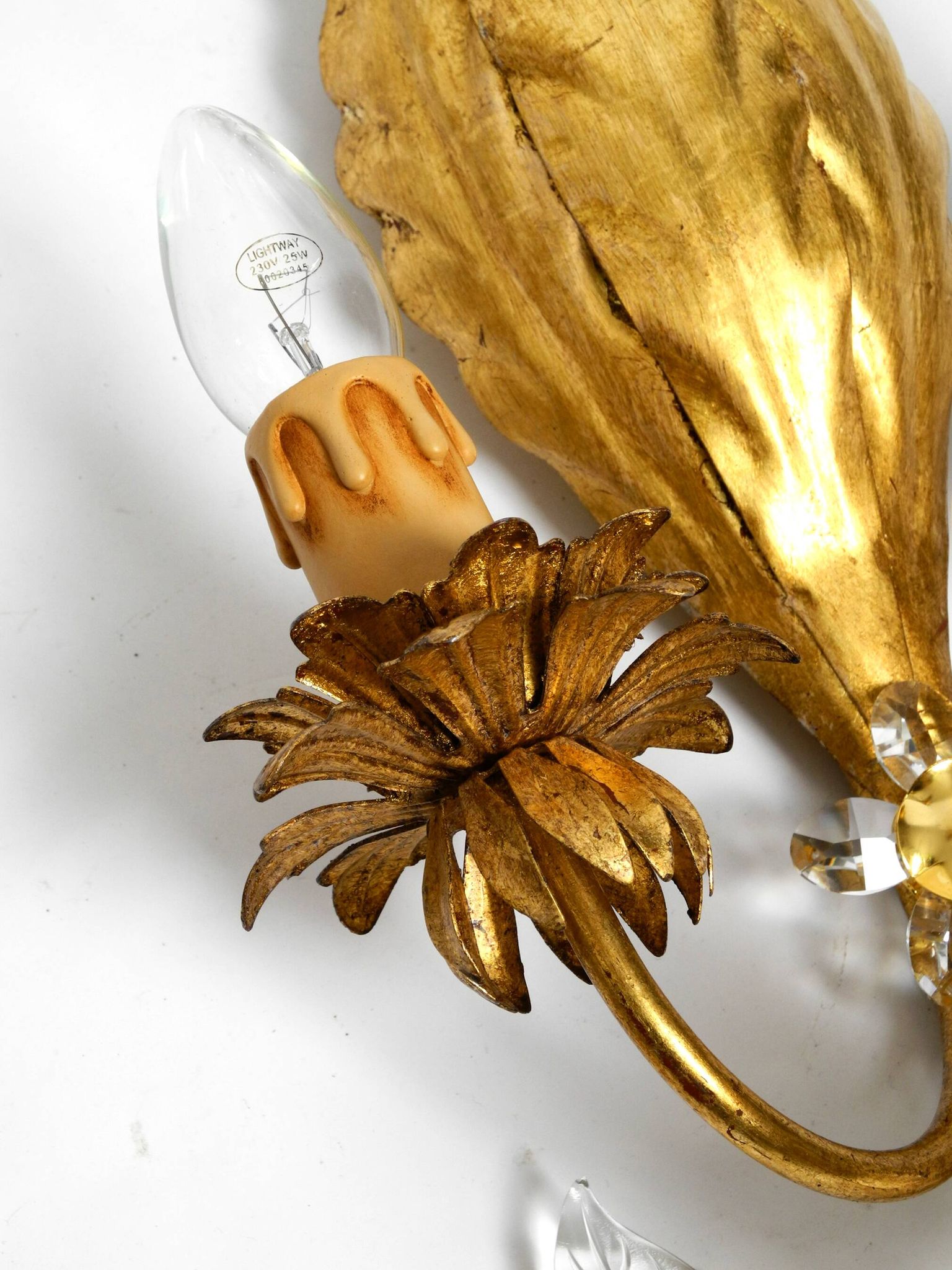 Pair of gold plated Italian 1980's floral Regency Murano glass sconces