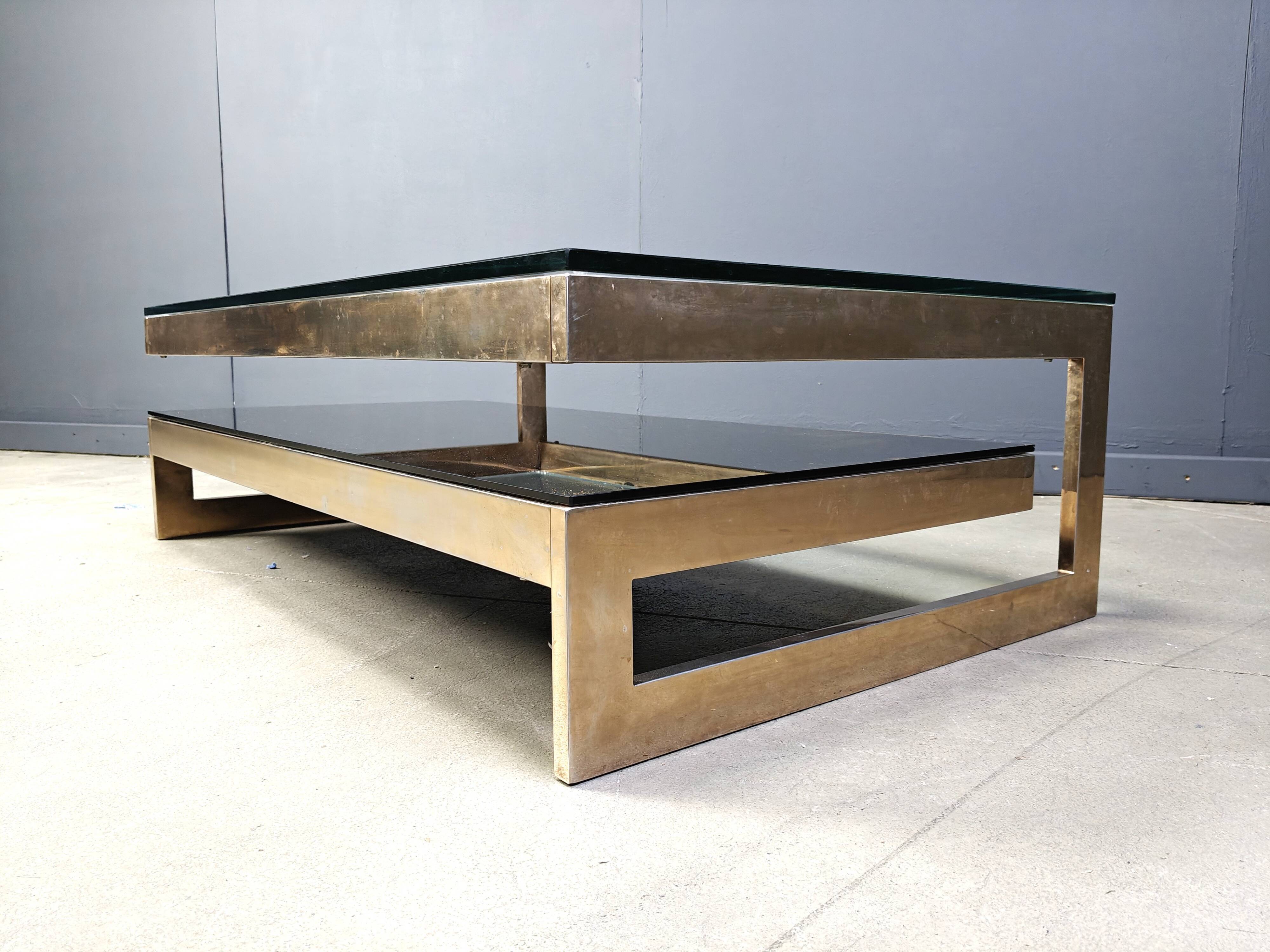 Vintage two-tier coffee table by Belgochrom in 23 carat, 1970s.