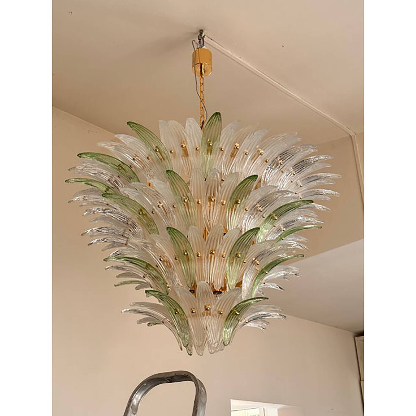 Sputnik Glass Palmetta Chandelier Clear and Green