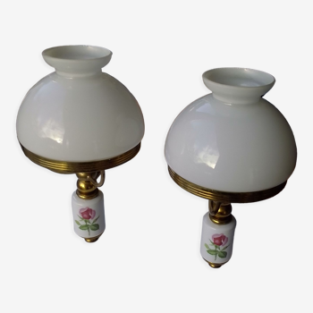 Pair of porcelain brass sconces