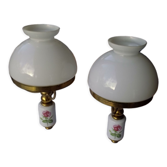 Pair of porcelain brass sconces
