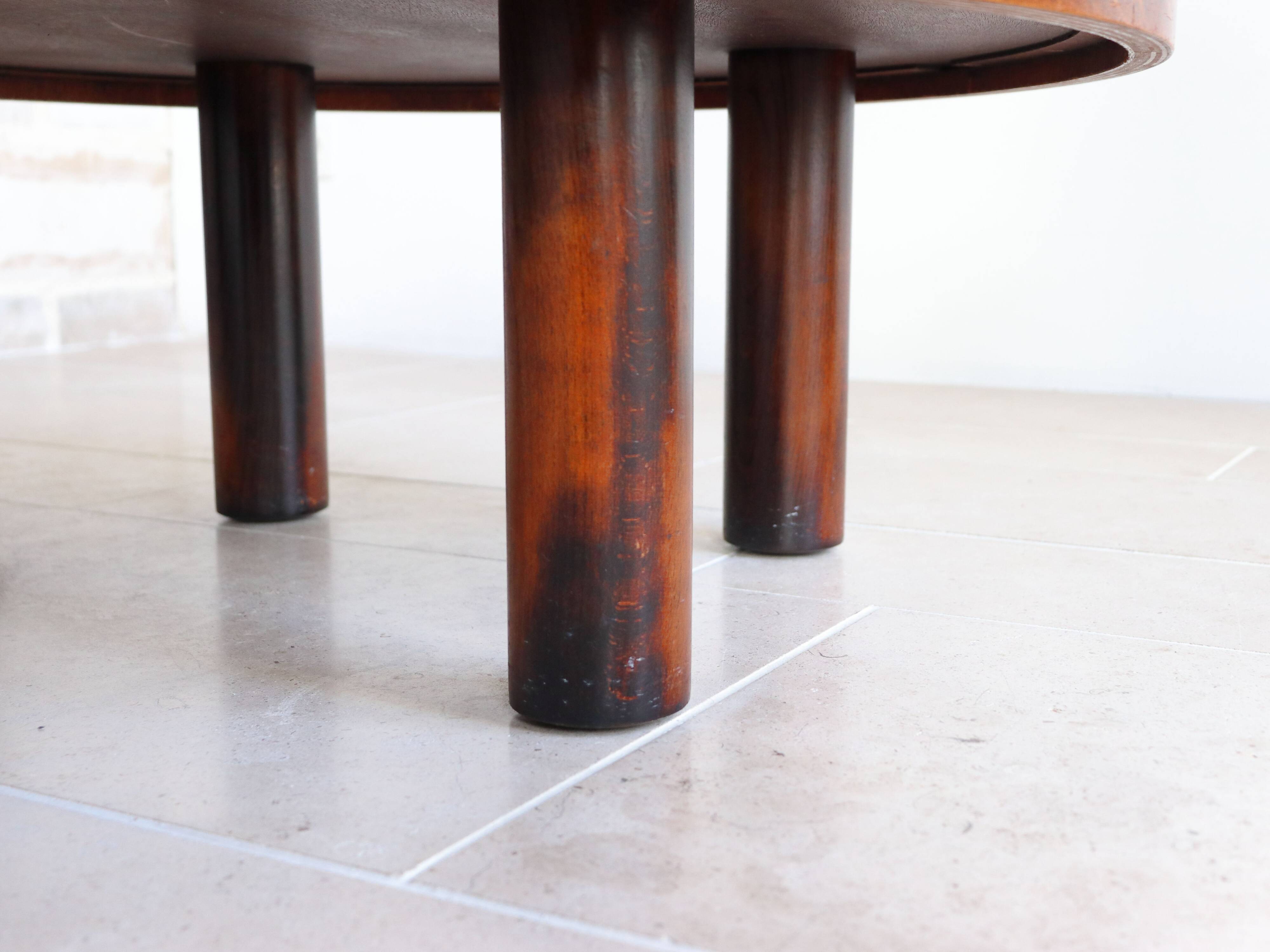 Round coffee table in wood and ceramic by Roger Capron, herbier/garrigue model, 60s/70s