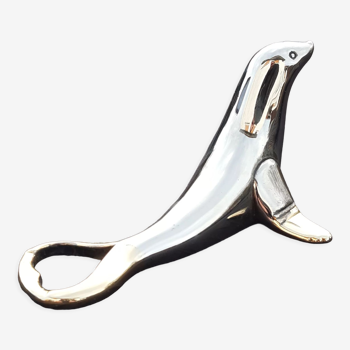 Silver and gold metal sea lion bottle opener