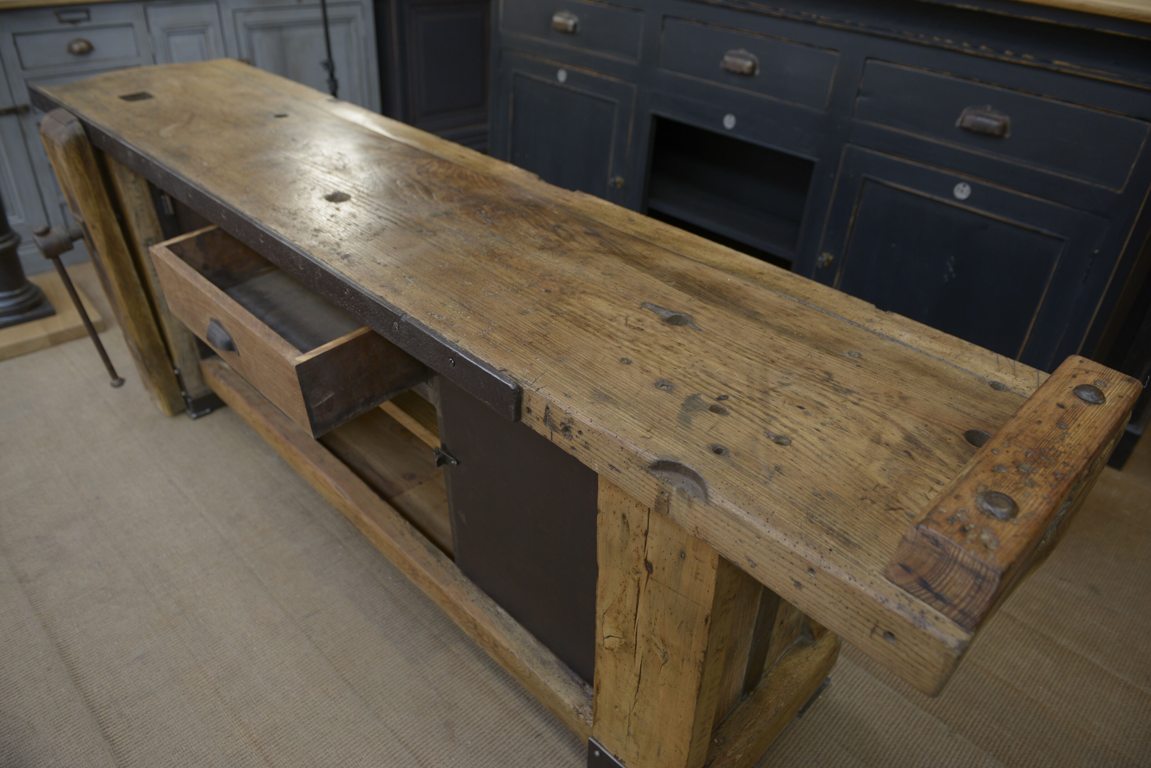 Industrial low industrial furniture carpenter's workbench 1930