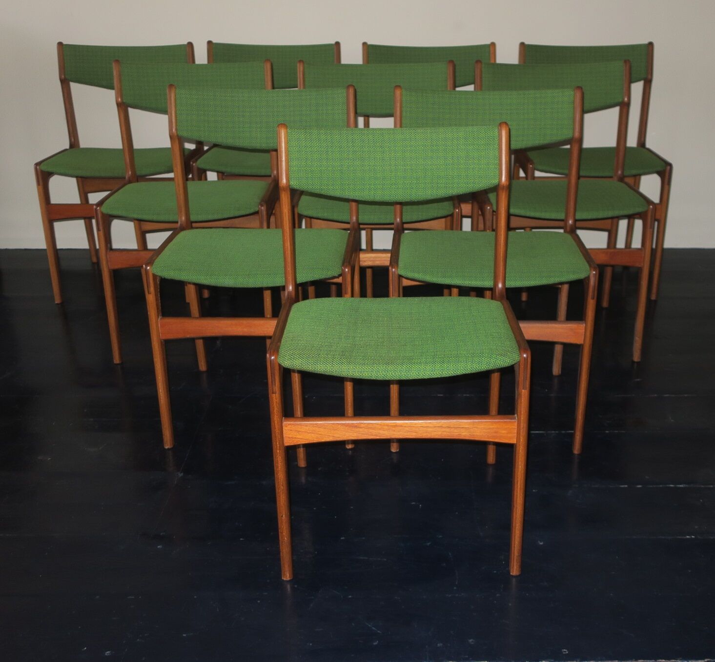 Set of 10 danish teak dining chairs by Erik Buch, 1960