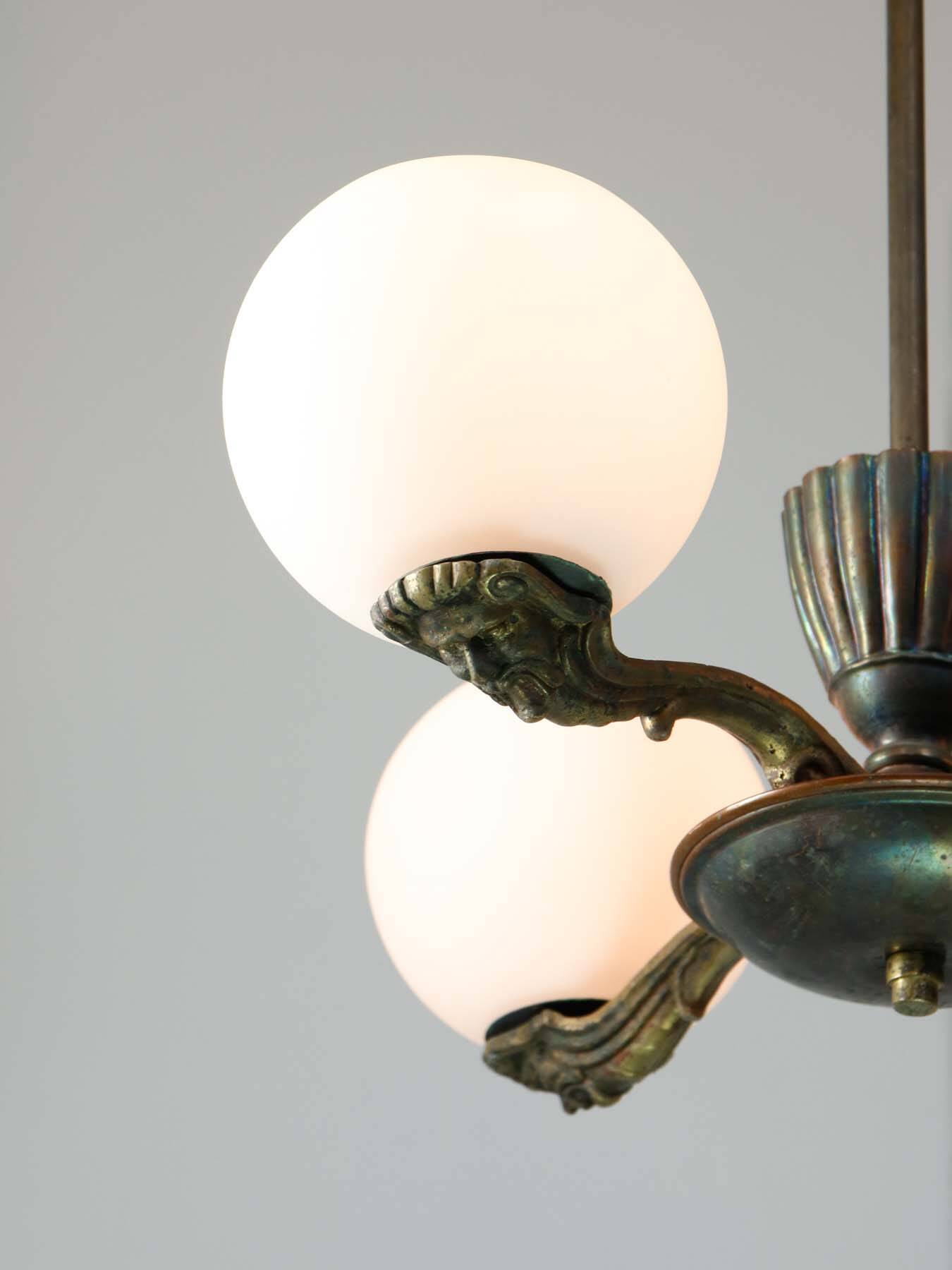 Art Deco French Brass Figural Chandelier, 1930
