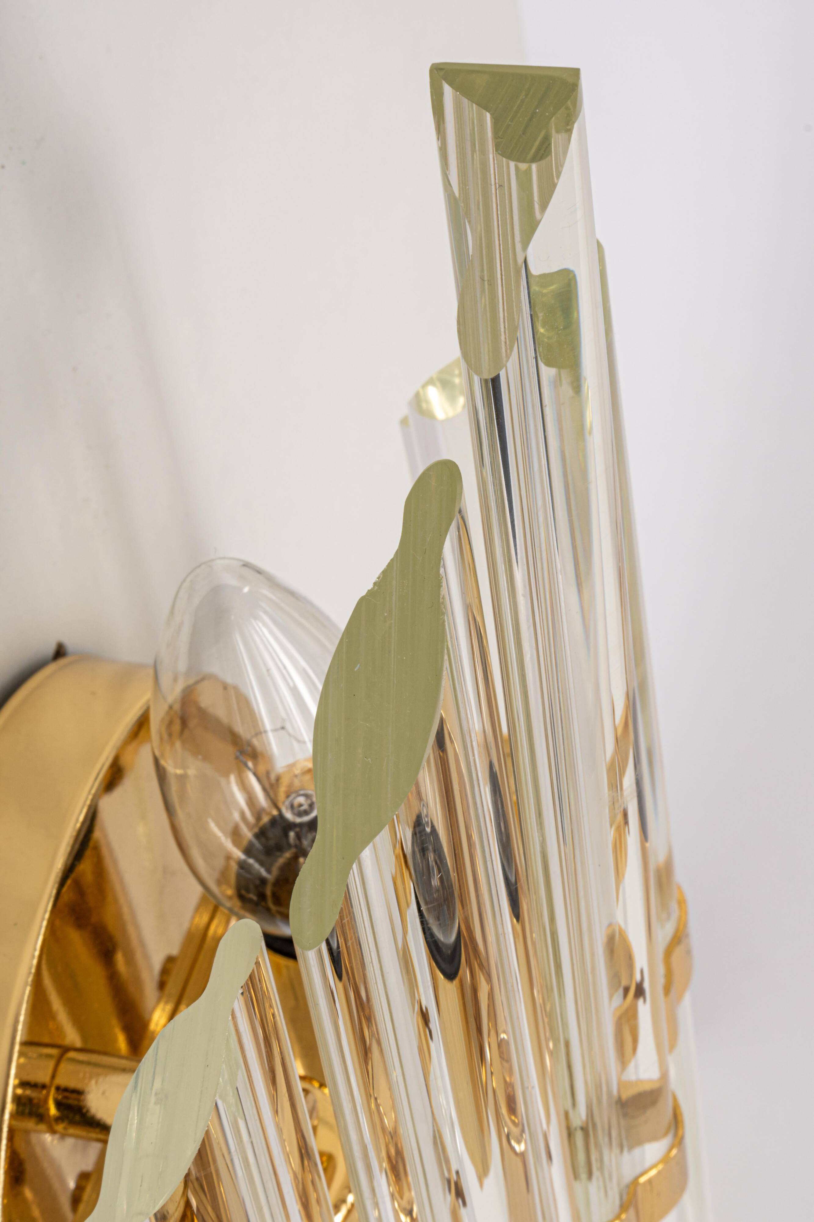 Pair of crystal glass wall sconces in the Venini style, Italy, 1970s.