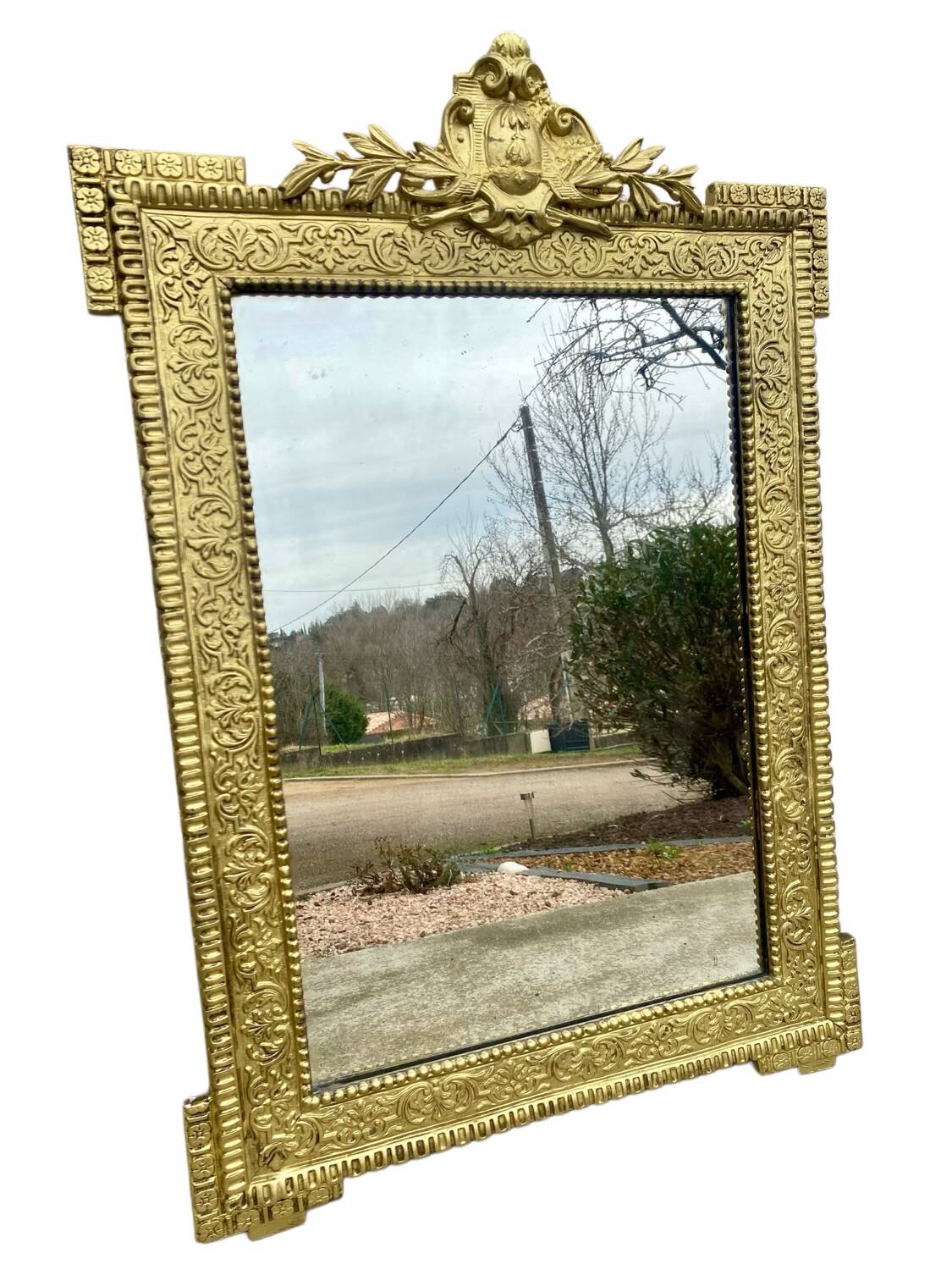 Two antique 19th century mirrors in carved Napoleon oak wood