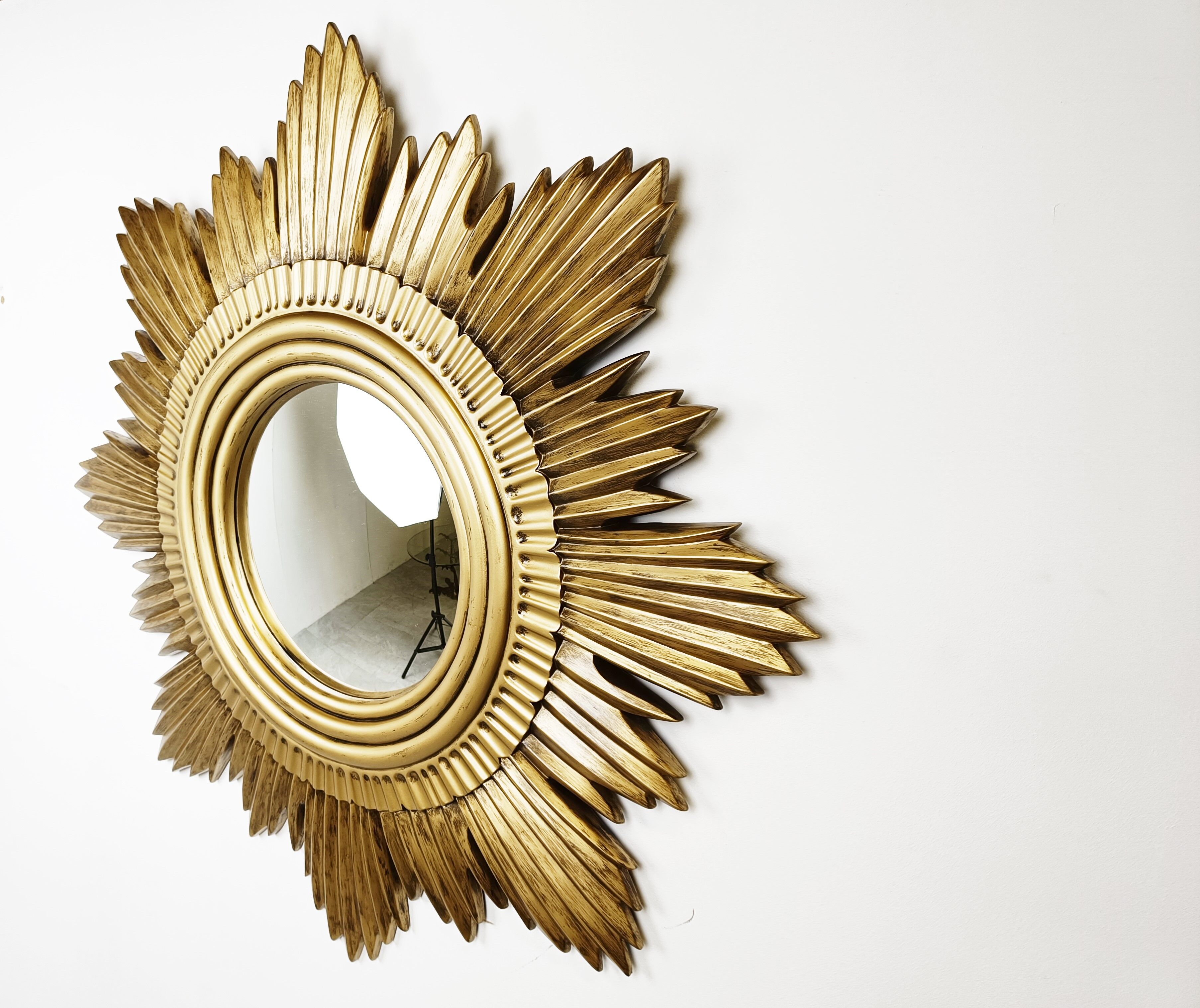 Vintage golden sunburst mirror, 1960s