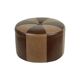 Vintage round pouf skai leather wood footstool brown pattern 44cm