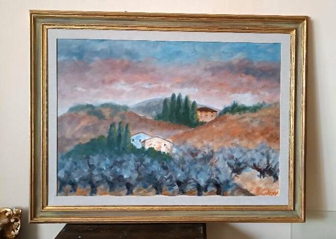 Large oil on canvas Marino Scardigli (1921-2005) - Tuscan landscape 124x94 cm