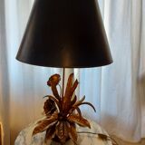 Large lamp, bouquet of vintage anemone flowers, gold metal, Hans Kogl