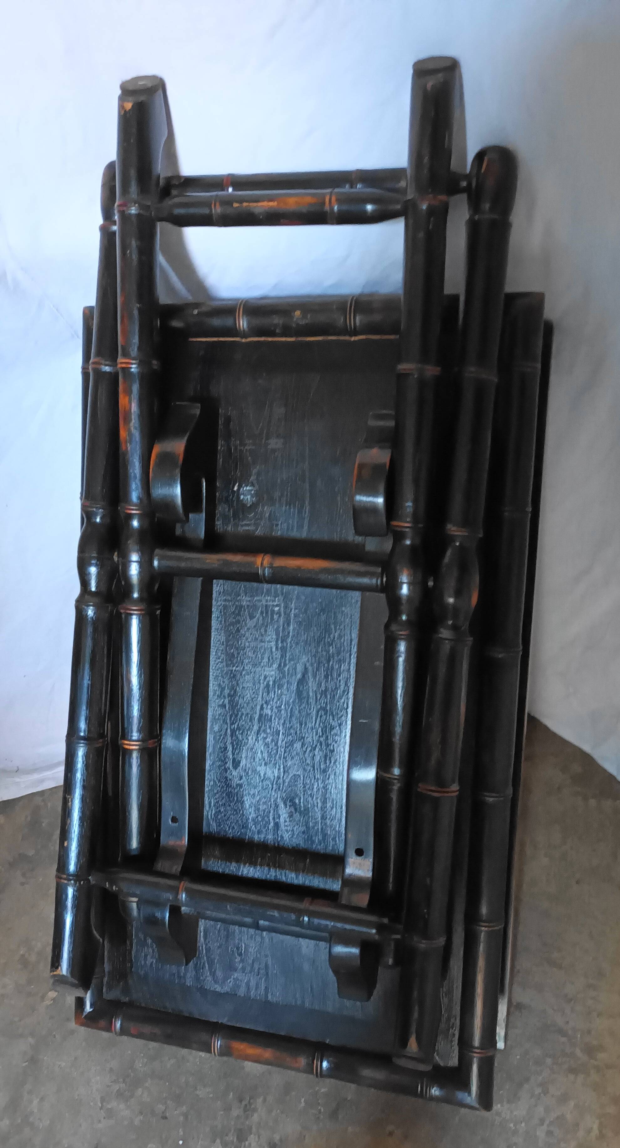 Foldable desk table in blackened wood and carved bamboo style, 1950s