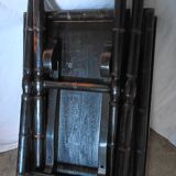 Foldable desk table in blackened wood and carved bamboo style, 1950s