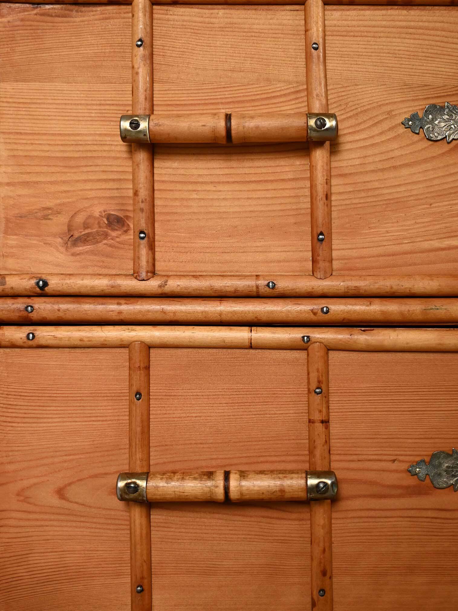 Scandinavian Colonial-Style Chest of Drawers in Pine and Bamboo