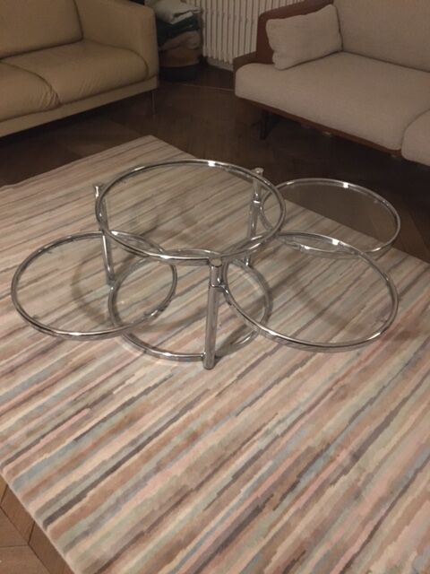 Round coffee table in glass and chrome 4 removable trays