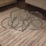 Round coffee table in glass and chrome 4 removable trays